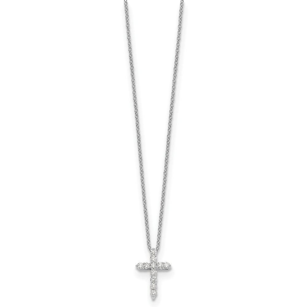 14k White Gold Diamond Cross 18 inch Necklace