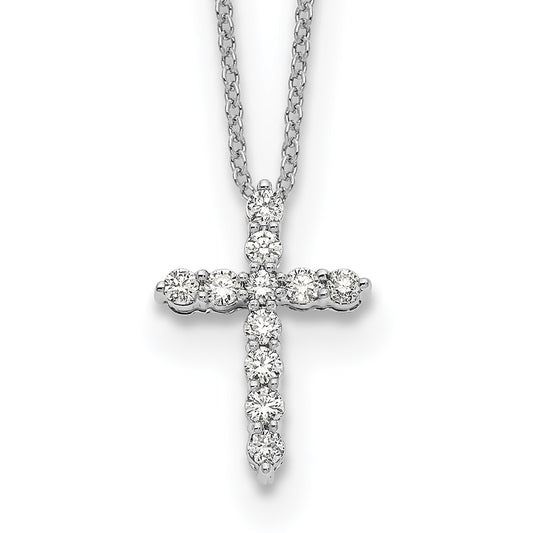 14k White Gold Diamond Cross 18 inch Necklace