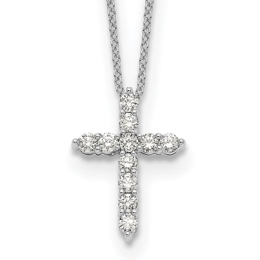 14k White Gold Diamond Cross 18 inch Necklace
