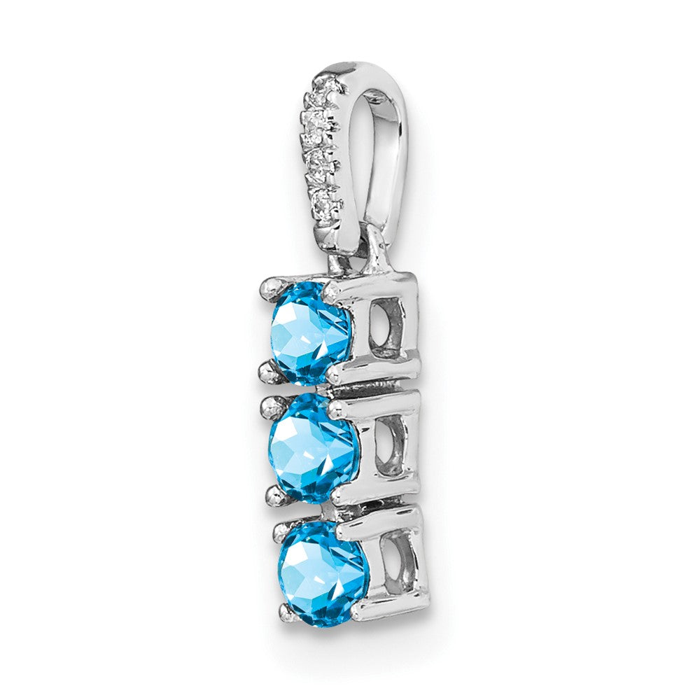 14k White Gold 3-stone Blue Topaz and Diamond Pendant