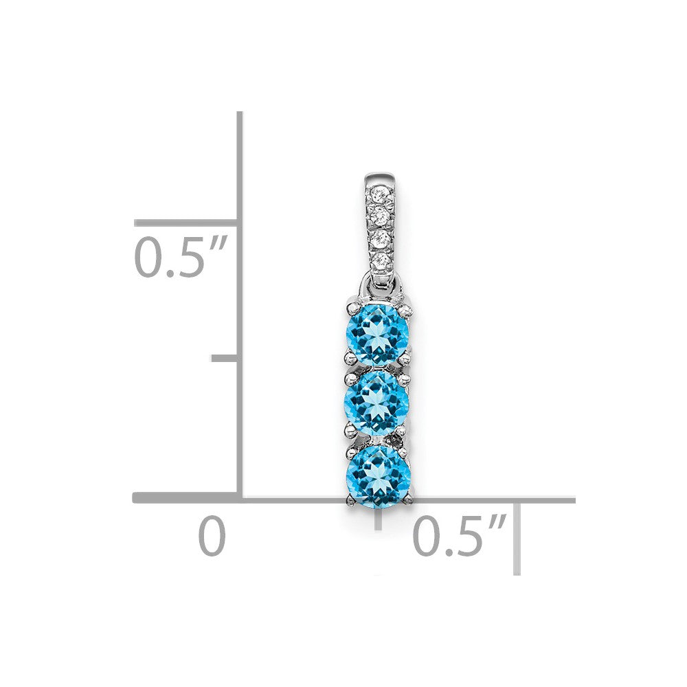 14k White Gold 3-stone Blue Topaz and Diamond Pendant