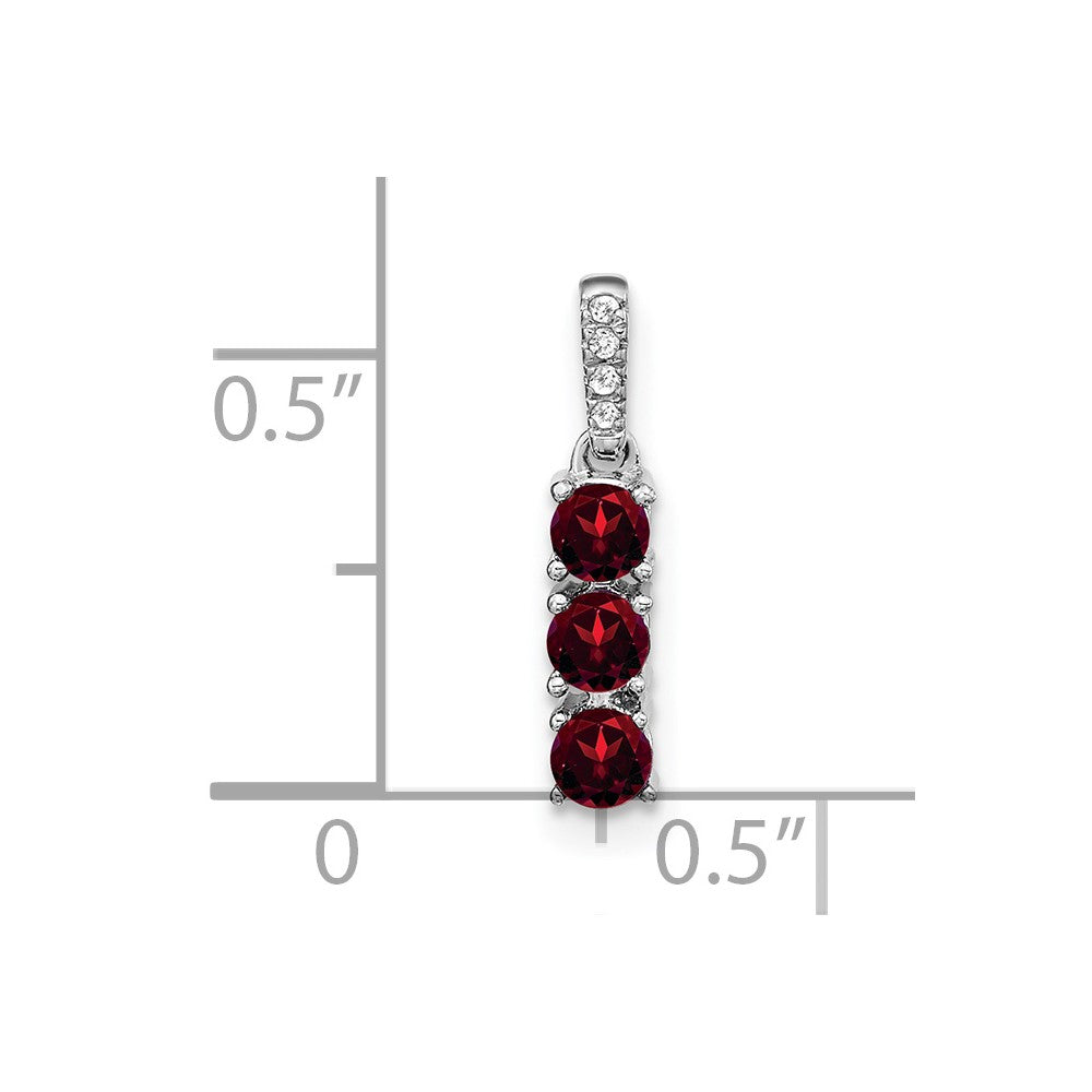 14k White Gold 3-stone Garnet and Diamond Pendant