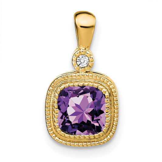 14k Cushion Amethyst and Diamond Pendant