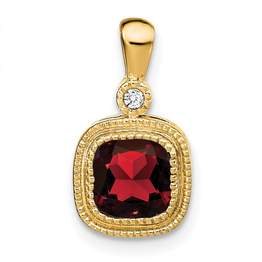14k Cushion Garnet and Diamond Pendant