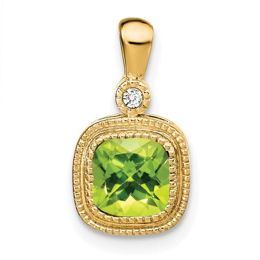 14k Cushion Peridot and Diamond Pendant