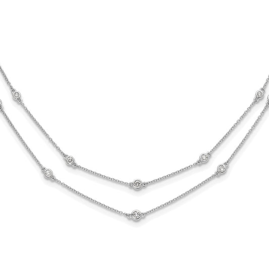 14k White Gold Diamond Multi Station Double Strand Necklace