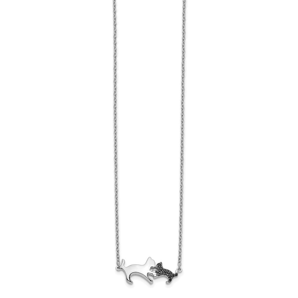 14k White Gold Black Diamond Mother and Cat 18 inch Necklace