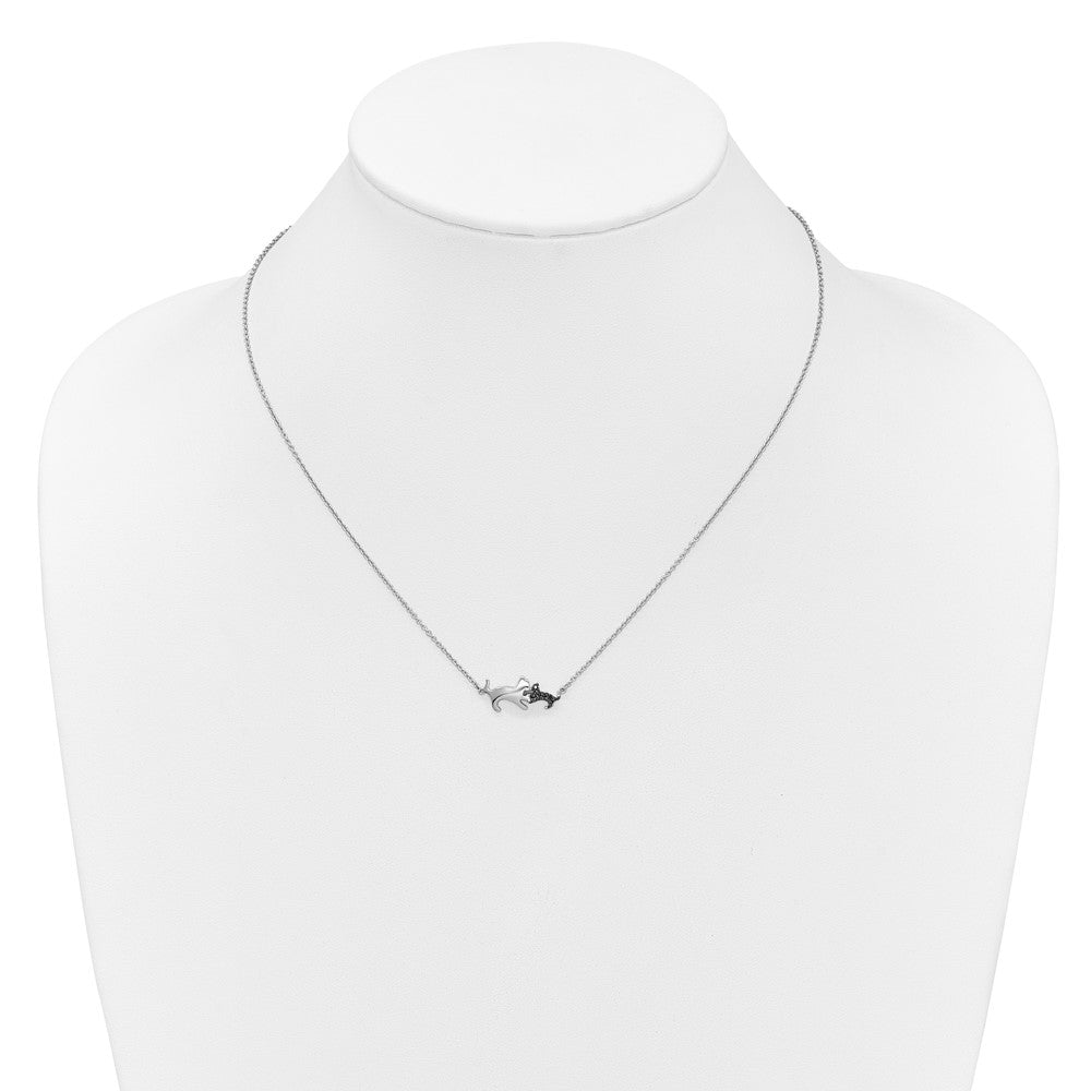 14k White Gold Black Diamond Mother and Cat 18 inch Necklace