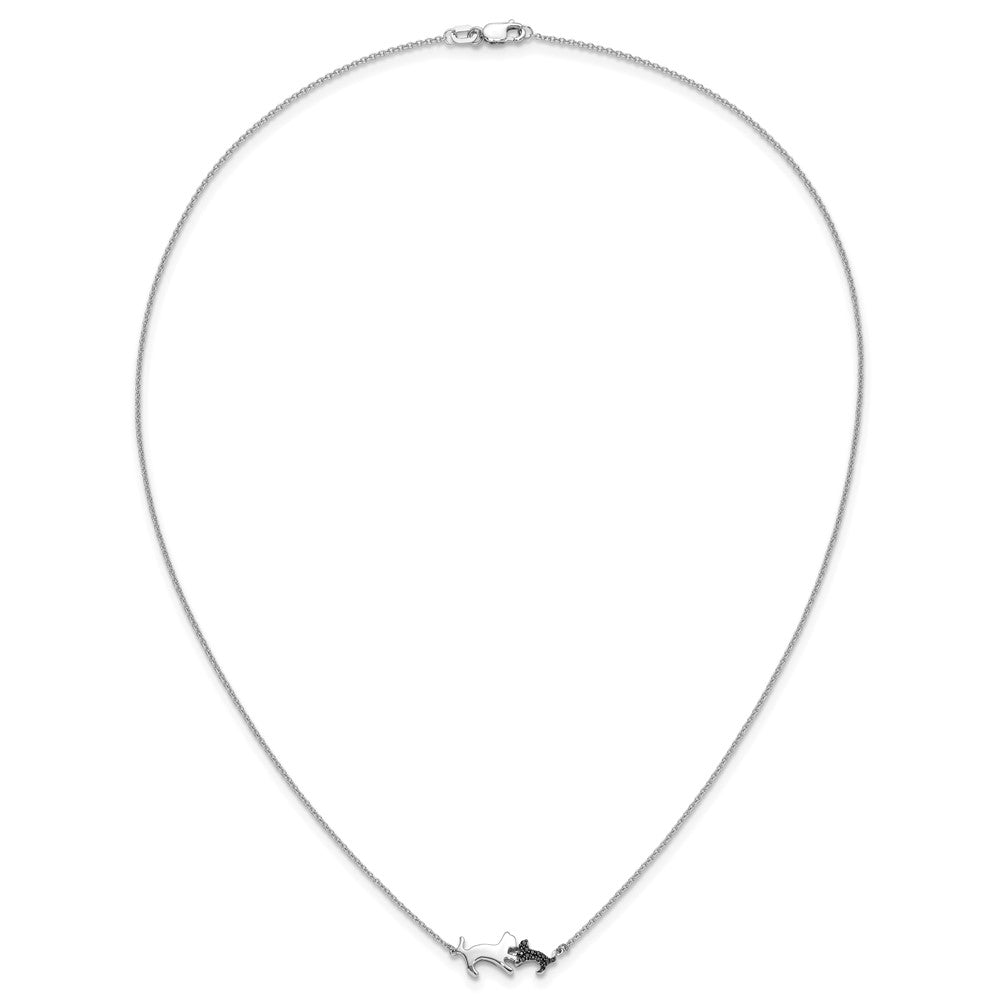 14k White Gold Black Diamond Mother and Cat 18 inch Necklace