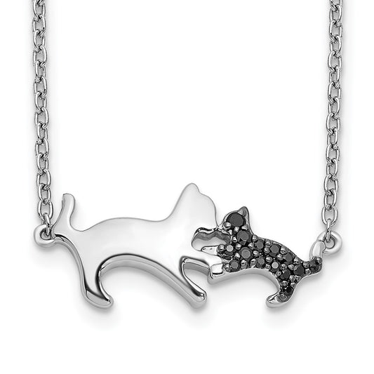 14k White Gold Black Diamond Mother and Cat 18 inch Necklace