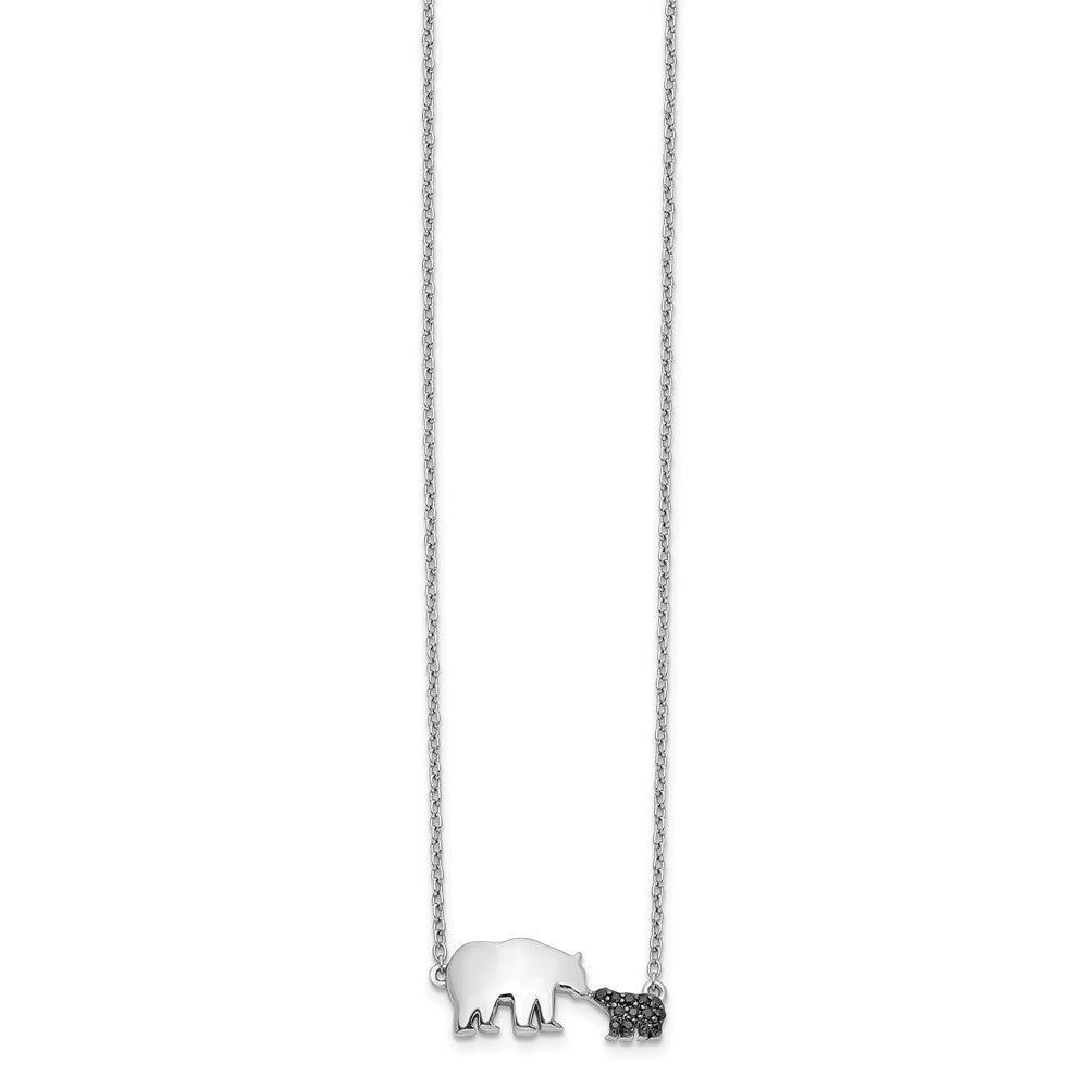 14k White Gold Black Diamond Mother and Bear 18 in Necklace