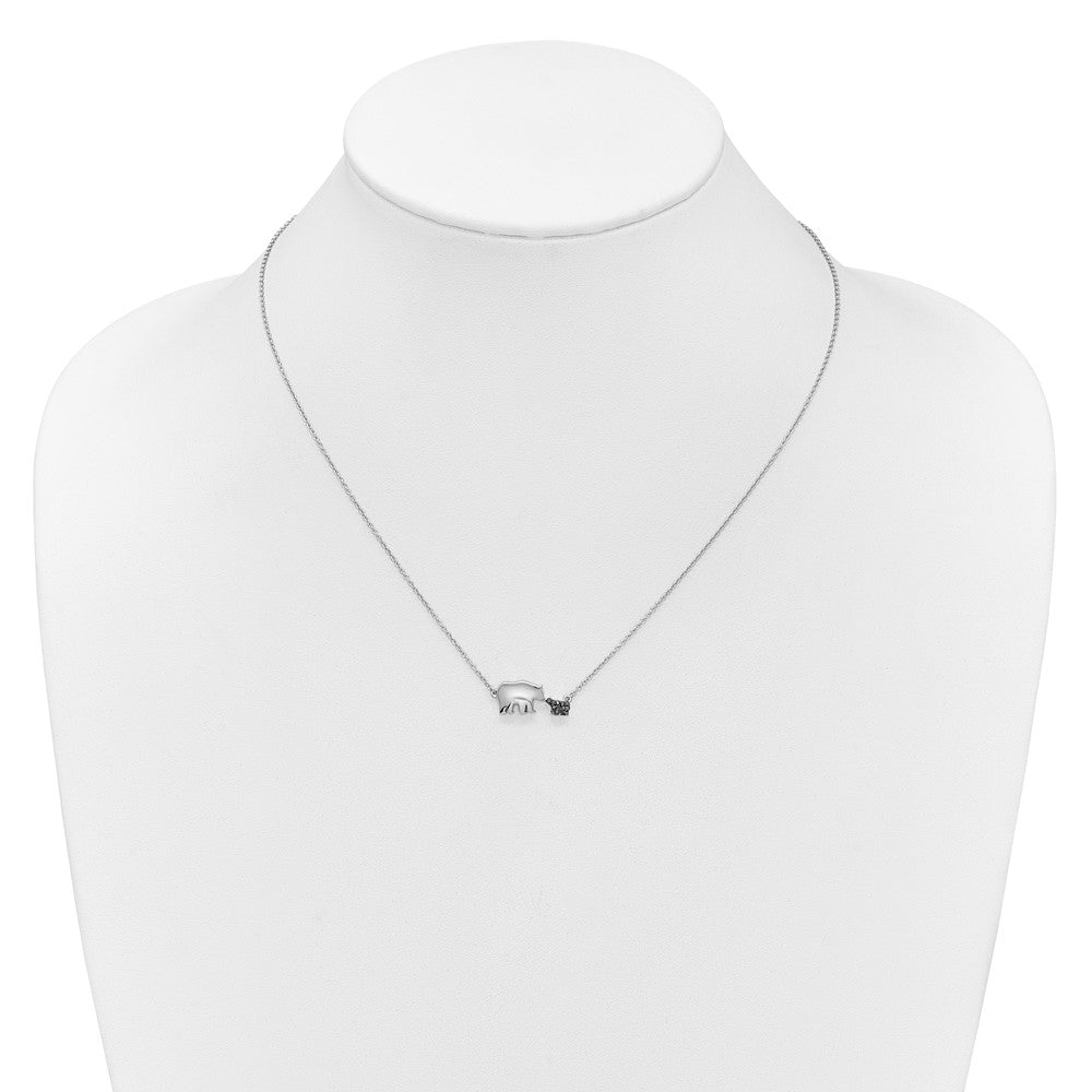 14k White Gold Black Diamond Mother and Bear 18 in Necklace