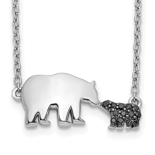 14k White Gold Black Diamond Mother and Bear 18 in Necklace