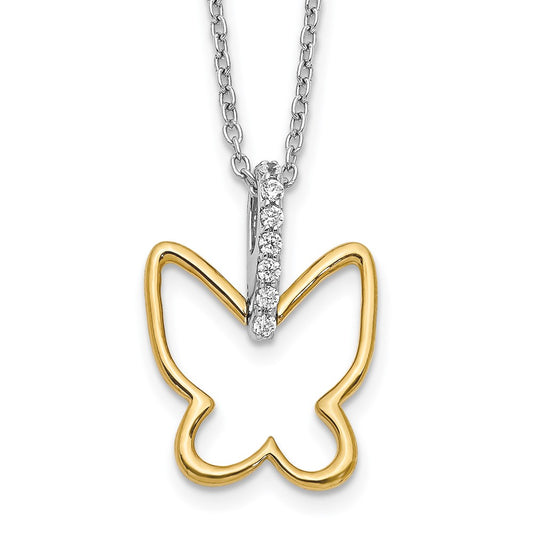 14k Two-tone Diamond Butterfly 18 inch Necklace