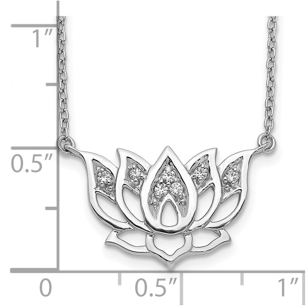 14k White Gold Diamond Lotus Flower 18 inch Necklace