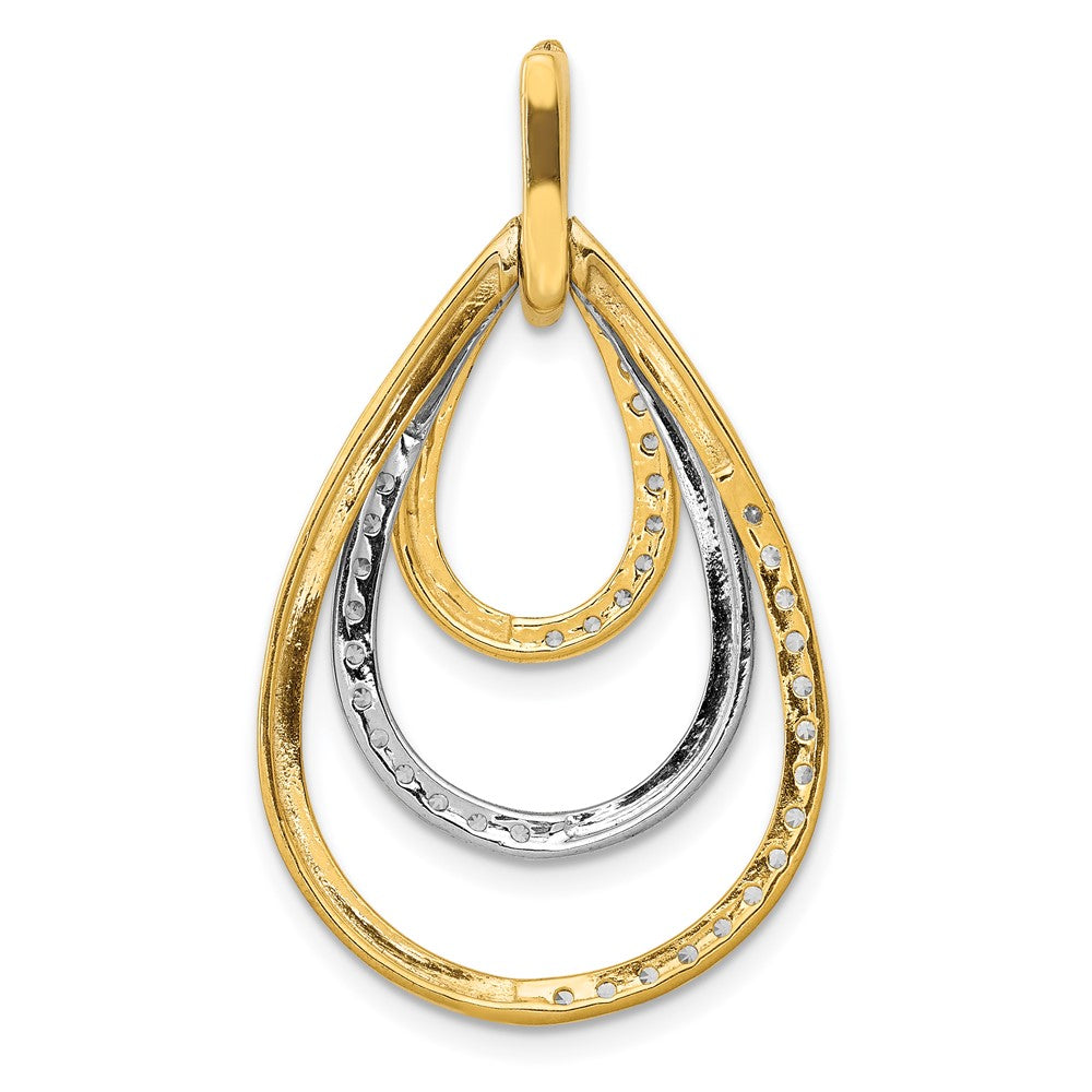 14k Two-tone Polished 1/2ct. Diamond Triple Teardrop Pendant