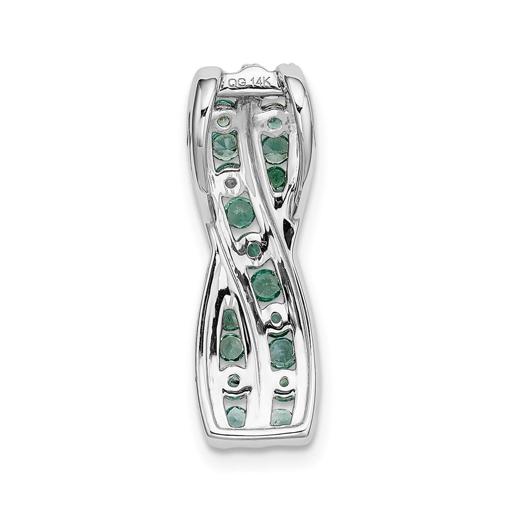 14k White Gold Twist Diamond and Emerald Fancy Chain Slide