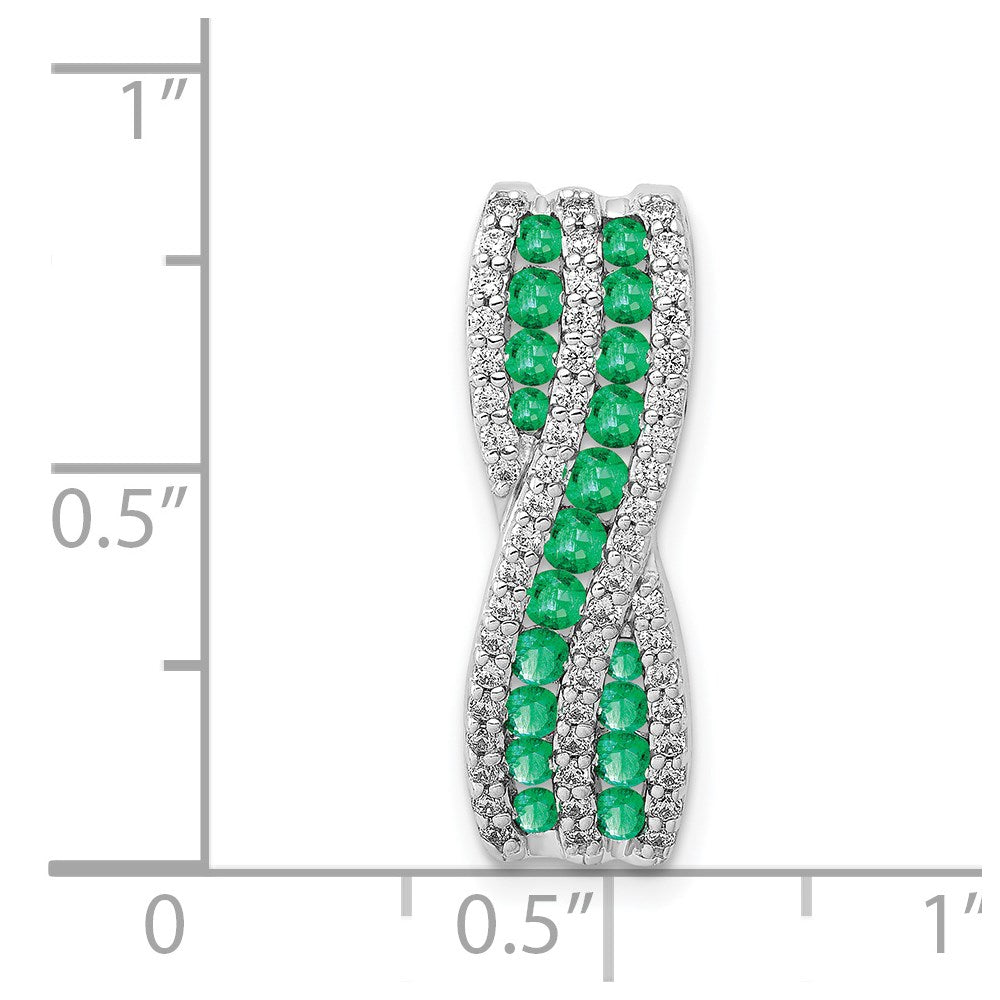 14k White Gold Twist Diamond and Emerald Fancy Chain Slide
