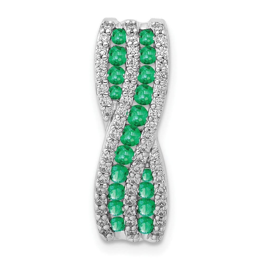 14k White Gold Twist Diamond and Emerald Fancy Chain Slide