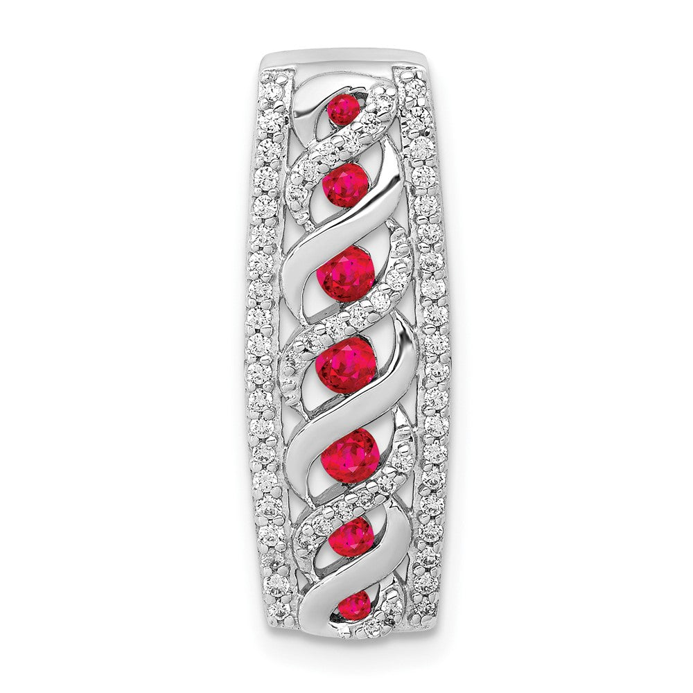14k White Gold Diamond and .26 Ruby Fancy Chain Slide