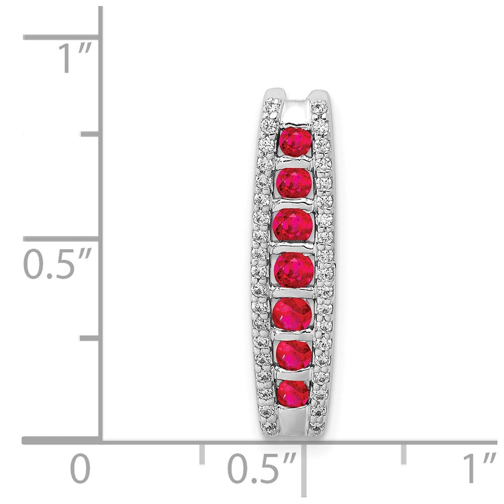 14k White Gold Diamond and .36 Ruby Fancy Chain Slide
