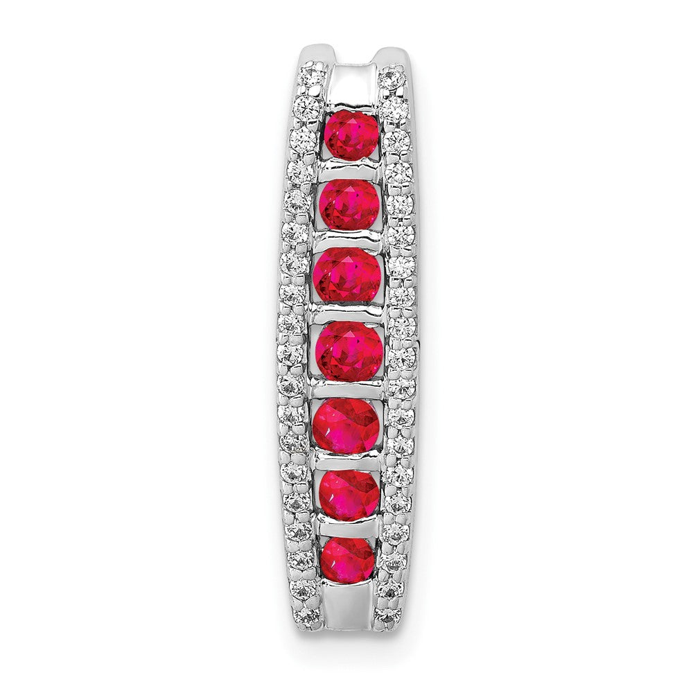 14k White Gold Diamond and .36 Ruby Fancy Chain Slide
