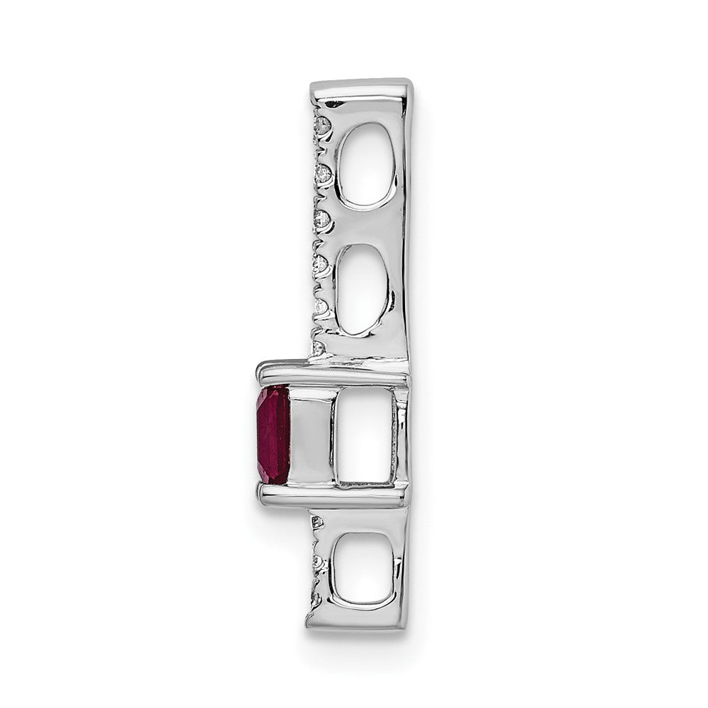 14k White Gold Diamond and .24 Ruby Fancy Chain Slide