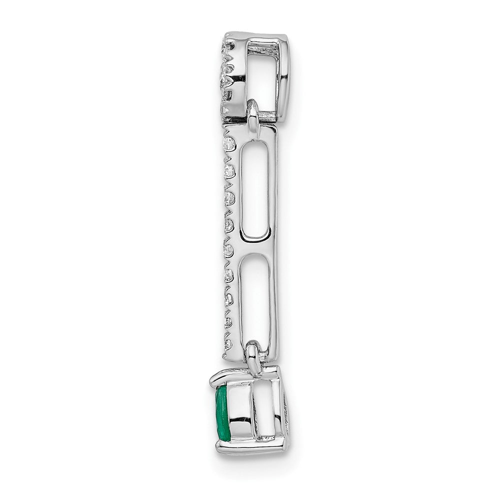 14k White Gold Diamond and Teardrop Emerald Fancy Pendant