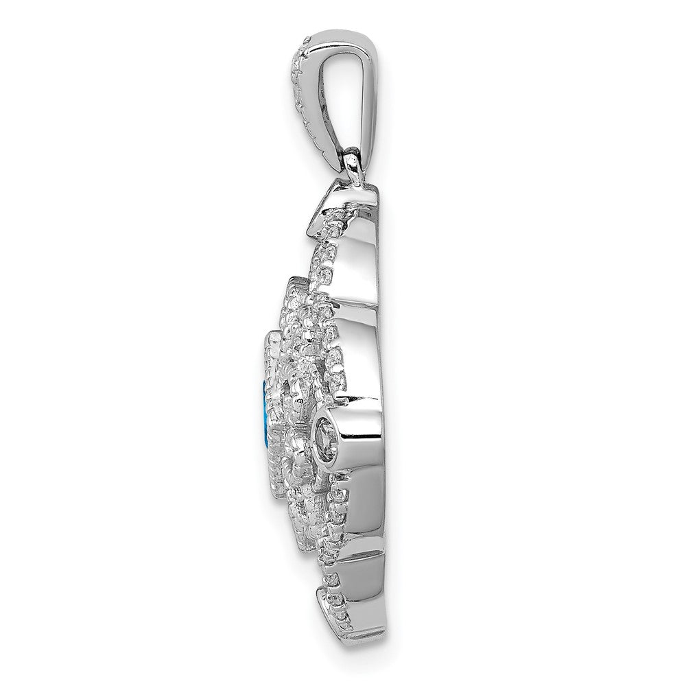 14k White Gold Diamond and .39 Blue Topaz Fancy Pendant