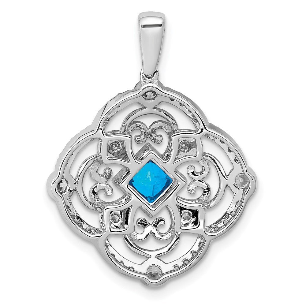 14k White Gold Diamond and .39 Blue Topaz Fancy Pendant