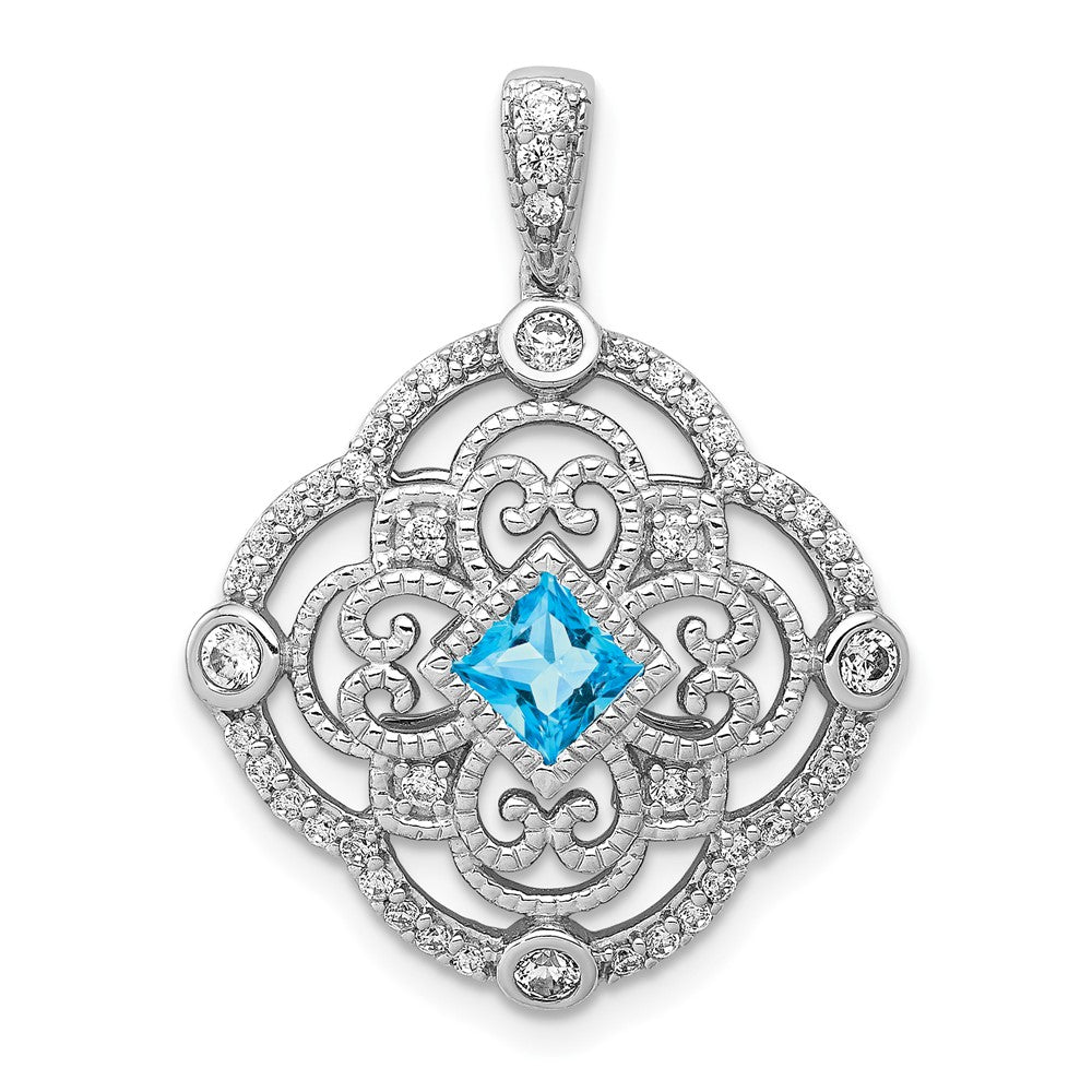 14k White Gold Diamond and .39 Blue Topaz Fancy Pendant