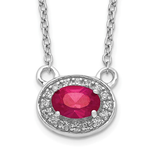 14k White Gold Diamond and Oval Ruby 18 inch Necklace