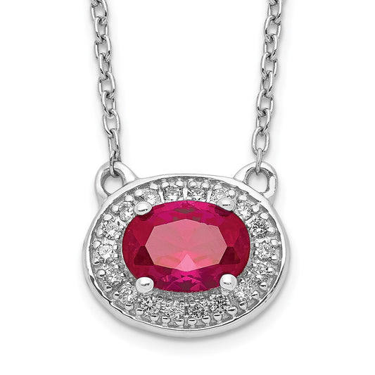 14k White Gold Diamond and Oval Ruby 18 inch Necklace