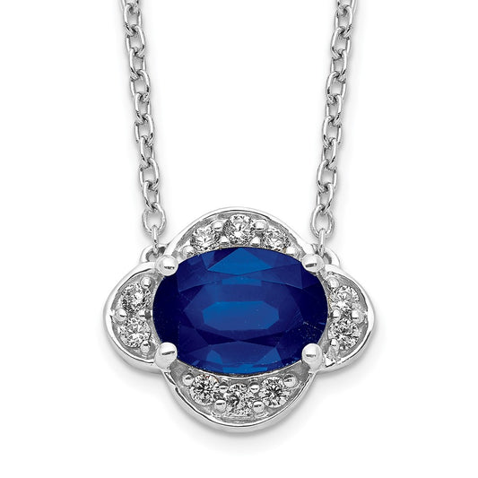 14k White Gold Diamond and Oval Sapphire 18 inch Necklace