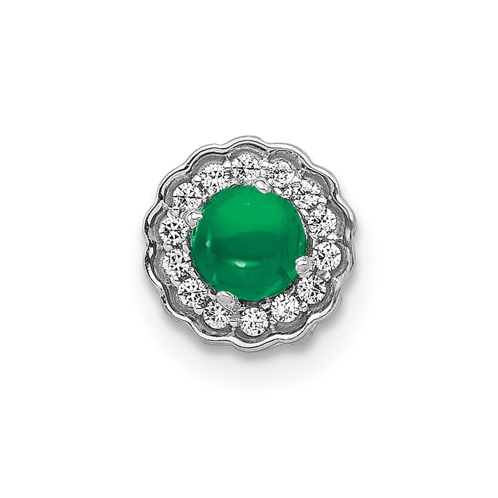 14k White Gold Halo Diamond and Cabochon Emerald Chain Slide