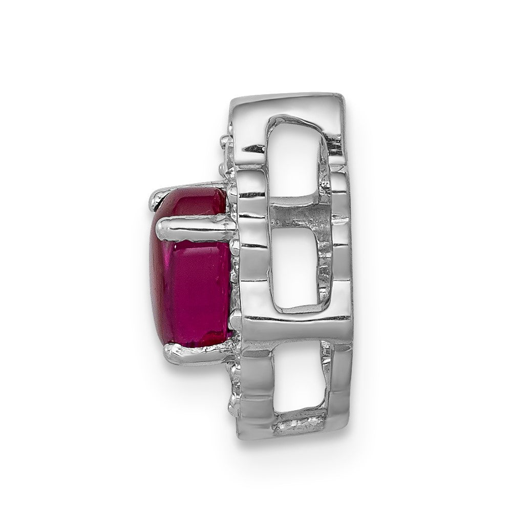 14k White Gold Diamond and Cabochon .60 Ruby Chain Slide