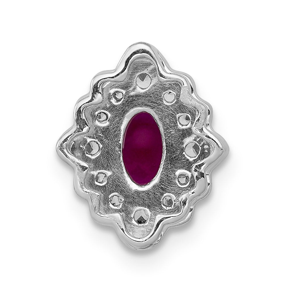 14k White Gold Diamond and Cabochon .60 Ruby Chain Slide