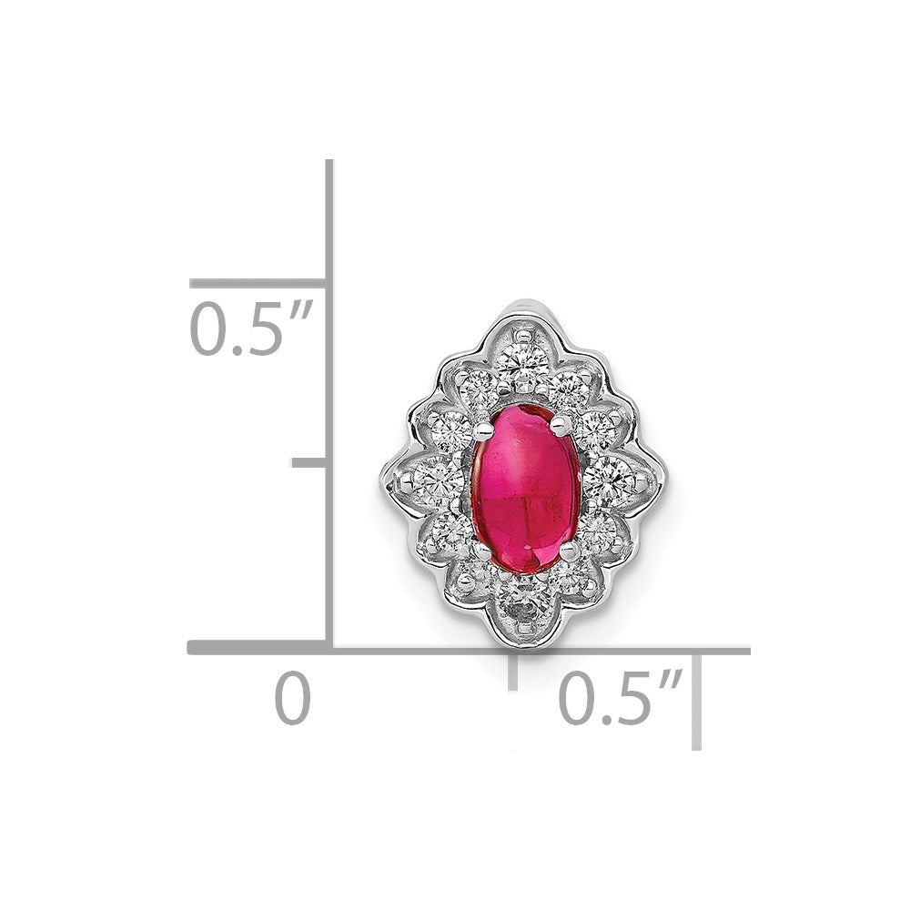 14k White Gold Diamond and Cabochon .60 Ruby Chain Slide