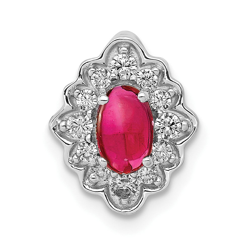 14k White Gold Diamond and Cabochon .60 Ruby Chain Slide
