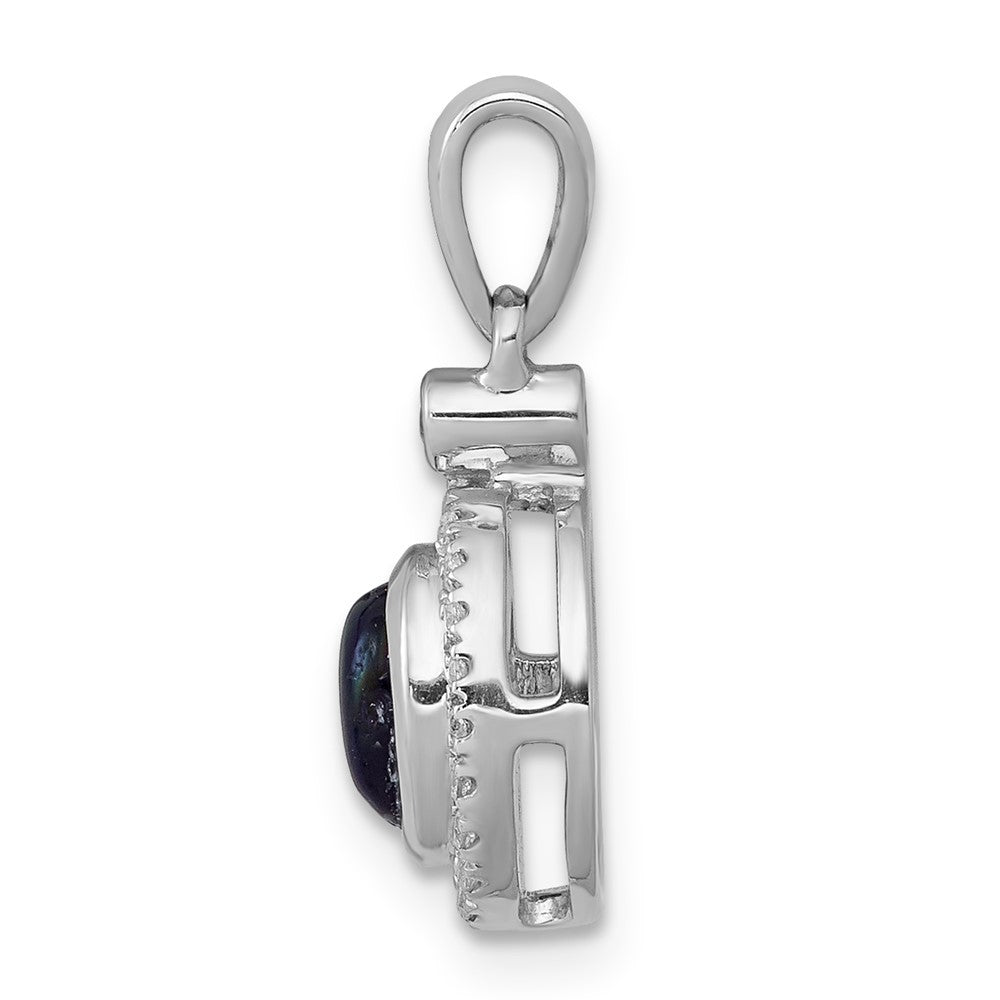 14k White Gold Halo Diamond and Cabochon Sapphire Pendant