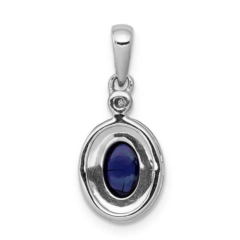 14k White Gold Halo Diamond and Cabochon Sapphire Pendant