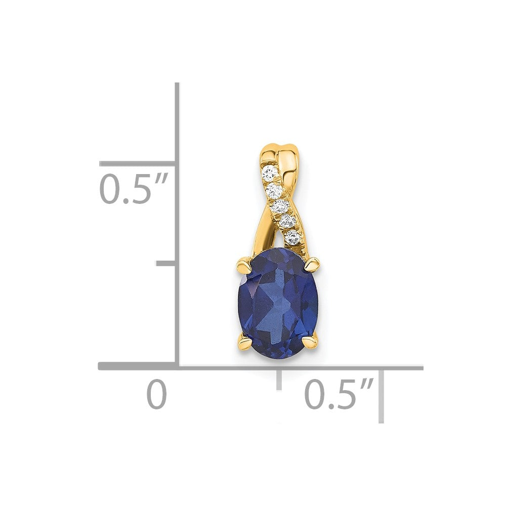 14K Oval Created Sapphire and Diamond Pendant