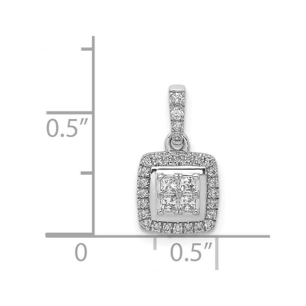 14k White Gold 1/3ct. Diamond Square Cluster Pendant