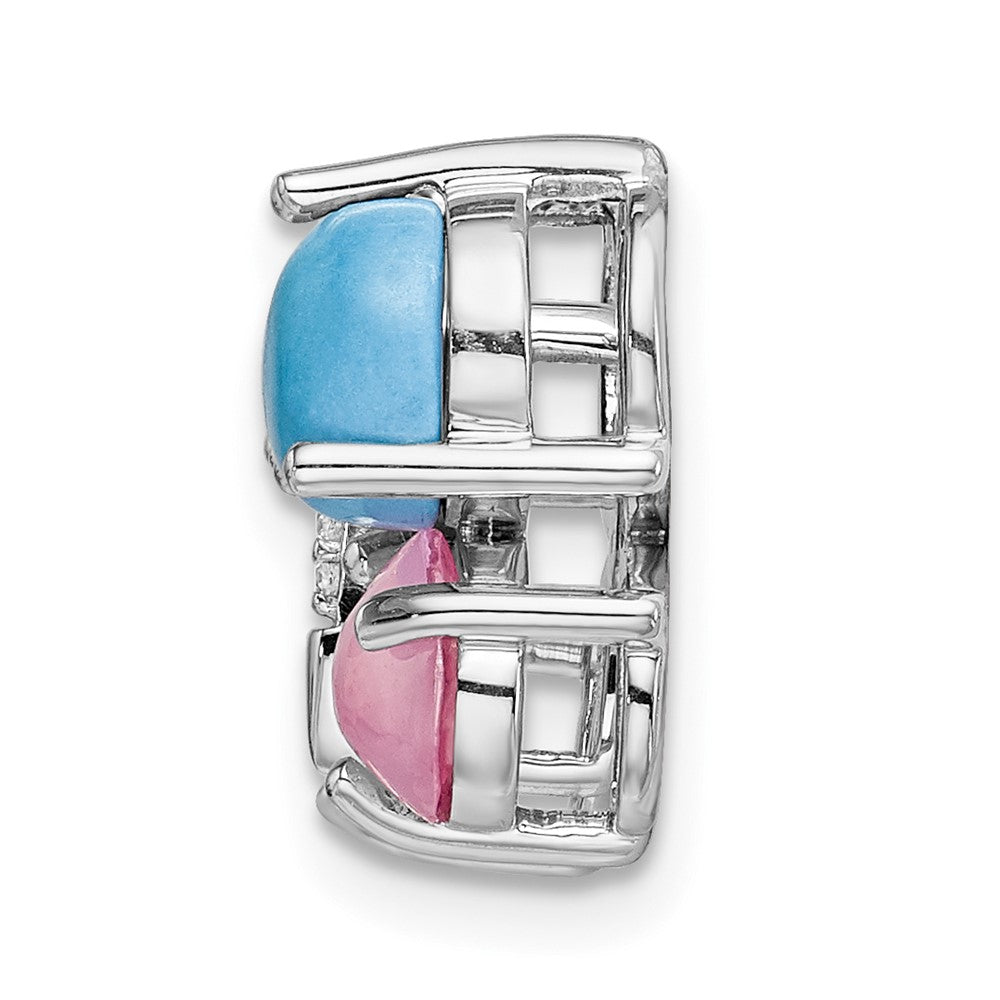 14k White Diamond/Cabochon Turquoise/Rose Quartz Butterfly Pendant