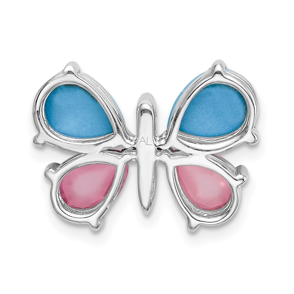 14k White Diamond/Cabochon Turquoise/Rose Quartz Butterfly Pendant