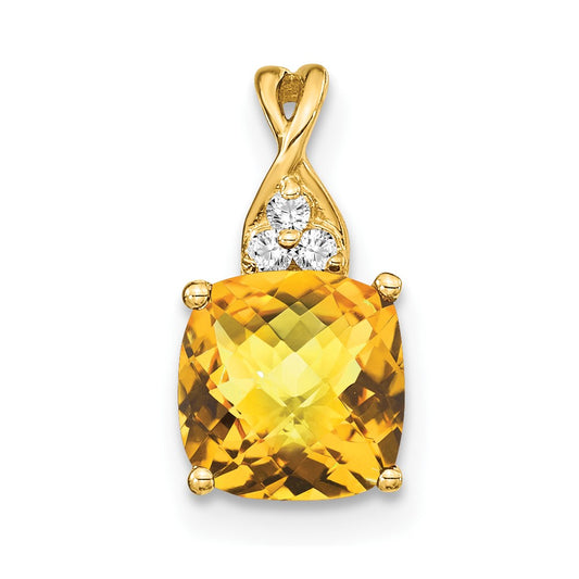 14k Checkerboard Citrine and Diamond Pendant