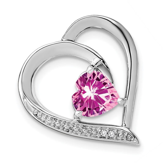 Sterling Silver Rhod-plated Created Pink Sapphire/Diamond Pendant