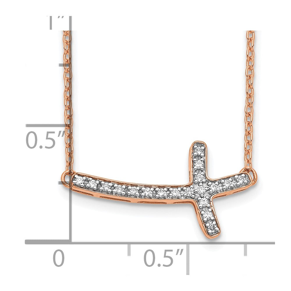 14k Rose Gold Diamond Sideways Cross 18in Necklace