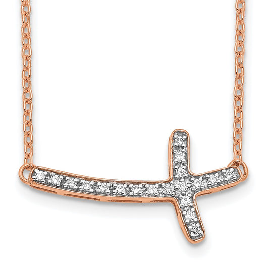 14k Rose Gold Diamond Sideways Cross 18in Necklace