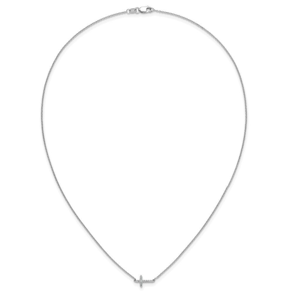 14k White Gold Diamond Sideways Cross 18in Necklace